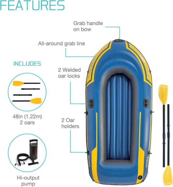 INTEX Challenger Inflatable Boat Series: Includes Deluxe Boat Oars and High-Output Pump – SuperStrong PVC – Triple Air Chambers – Welded Oar Locks – Heavy Duty Grab Handle