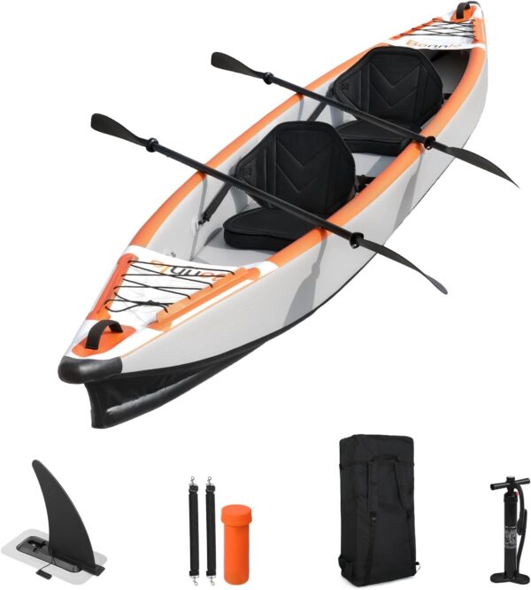 Bonnlo Inflatable Kayak Foldable Kayak for Adults Blow Up Kayaks with Seats, Foot Pedal, 7.6ft Aluminum Oars, Output - Input Air Pump for 1 Person, 2 Person, 2 Plus 1 Child, Easily Track, Dropstitch