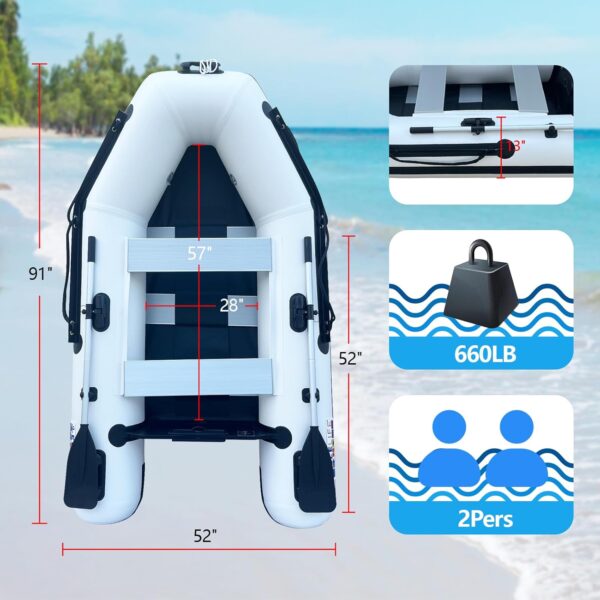 7.5FT Inflatable Boat, 2-Person Portable raft, Double Row Aluminum seat Board, Double-Layer Aluminum Floor, Inflatable Sports Fishing Small Boat, with Panel Paddle air Pump