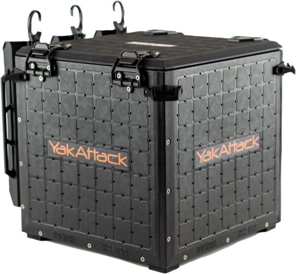 YakAttack BlackPak Pro Kayak Fishing Crate - Includes 3 Attachable Fishing Rod Holders, 13" x 13" - Black | Kayak Fishing Accessories