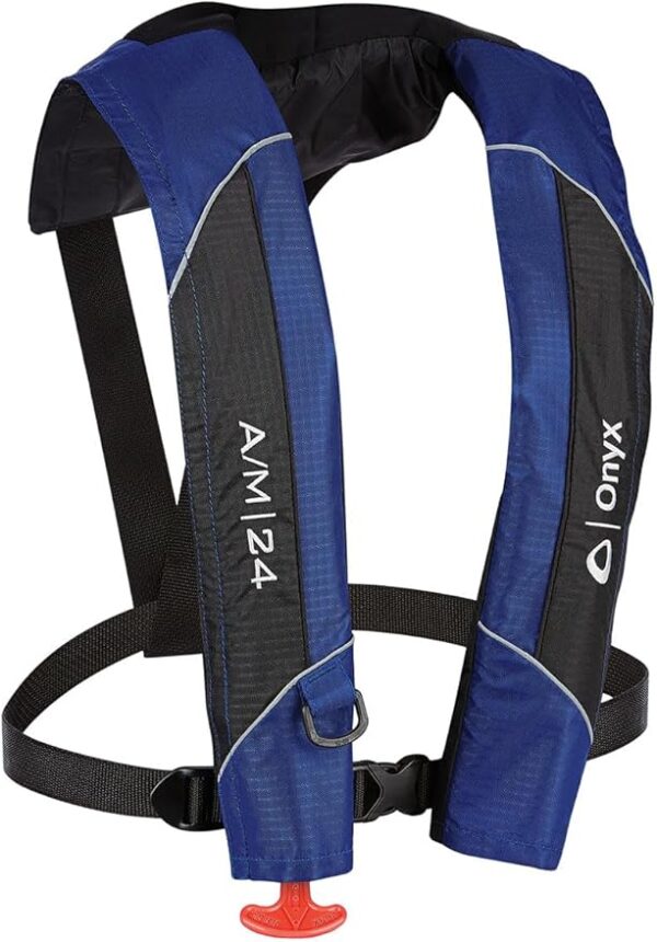 Onyx A/M-24 Automatic/Manual Inflatable Life Jacket, U.S. Coast Guard Approved, Low Profile, Compact Design, Manual Convertible Inflation Option