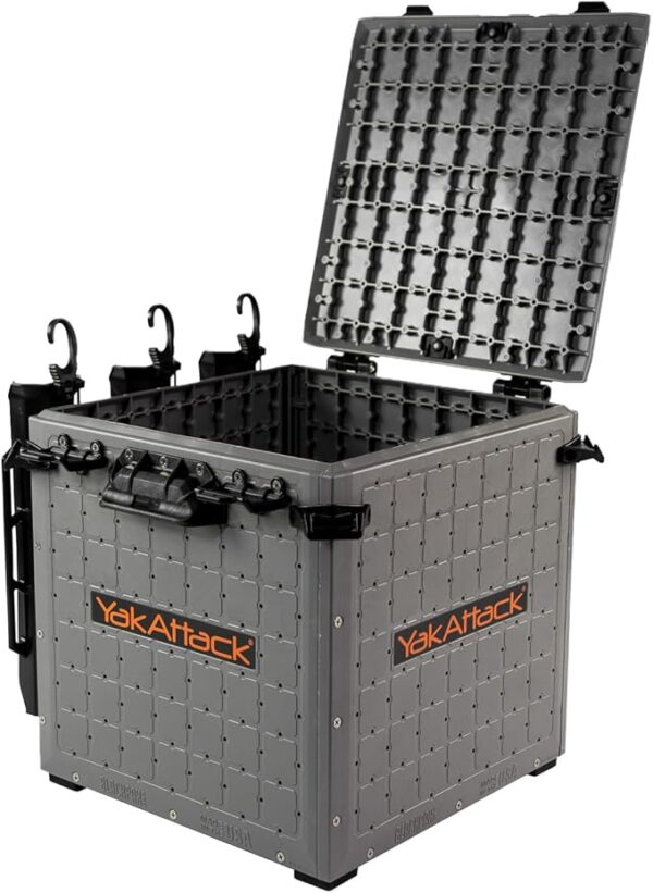 YakAttack BlackPak Pro Kayak Fishing Crate - Includes 3 Attachable Fishing Rod Holders, 13" x 13" - Black | Kayak Fishing Accessories - Image 2