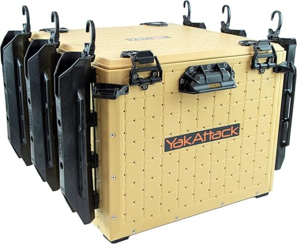 YakAttack BlackPak Pro Kayak Fishing Crate - Includes 6 Attachable Fishing Rod Holders, 16" x 16" - Desert Sand | Kayak Fishing Accessories