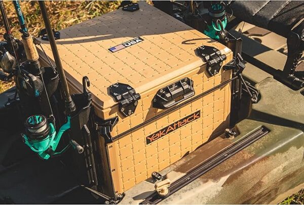 YakAttack BlackPak Pro Kayak Fishing Crate - Includes 6 Attachable Fishing Rod Holders, 16" x 16" - Desert Sand | Kayak Fishing Accessories - Image 2